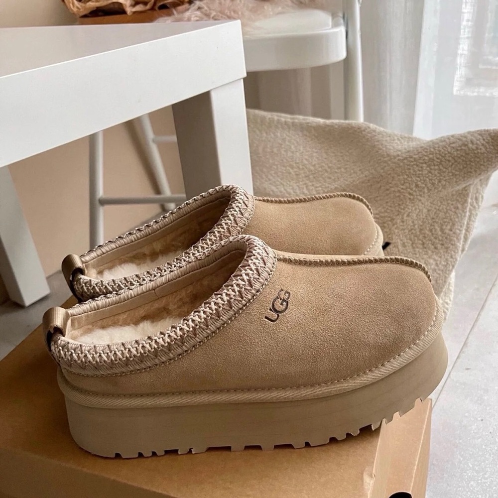 UGG Chestnut Suede Shearling Platform Clog